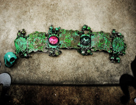 Voodoo Tribal jeweled bracelet distressed bohemian patina and rhinestones with c - £114.57 GBP