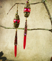 Long RED Chinese lantern Earrings shoulder duster chandeliers - £74.39 GBP