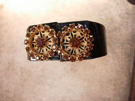 Vintage Rhinestone clamper Bracelet golden florettes Bangle - £75.93 GBP