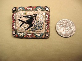 VIctorian BLack BIRD Raven Swallow  Micromosaic Antique Aesthetic glass brooch - £131.89 GBP