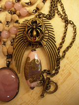 Gothic Winged Spider skeleton locket necklace set with gorgeous pink focal bead - £115.90 GBP