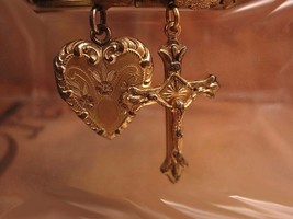 Art Nouveau Huge Relief BRacelet with Locket and Cross charms - £205.56 GBP