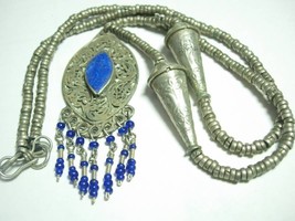 VIntage Bohemian Chic Lapis fringe necklace fancy hand wrought beads - £58.57 GBP