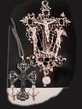 Vintage Medieval OPAL Knights HUGE Etruscan chandelier Gothic cross necklace - £155.51 GBP