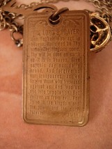 Vintage Religious Saint Esprit Holy DOve chatelaine necklace Lords Prayer fob - £74.31 GBP