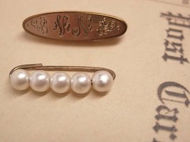 TWO Antique Victorian pearl and rose gold filled lapel brooches - £38.48 GBP