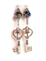 Long S Terling Gothic Skeleton And Cross Key Charm Drop Earrings Stunning Glass S - £58.57 GBP