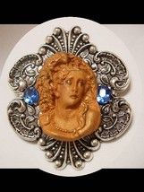 Gothic Cameo HUGE enamel and rhinestone Victorian setting Goddess Brooch - £106.77 GBP