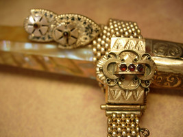 ANtique Victorian 10kt rose gold garnet slide bracelet and screw on garnet Earri - £379.69 GBP