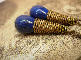 28ct Lapis Luzi modernist earrings Coil earrings pyrite and cobalt blue earrings - £35.97 GBP