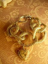 Heart Locket bracelet snake chain mesh huge links sweetheart photo locket - £94.06 GBP