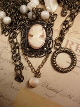 Antique carved Cameo necklace assemblage rosary mother of pearl and sterling - £137.84 GBP