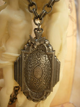 Sacred Dove Deco Locket NEcklace Saint d&#39;Esprit Espirit dove Gunmetal chain Flap - £132.21 GBP