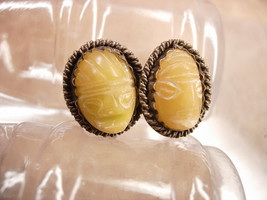 Vintage Carved Mask Earrings Sterling Screw on Mayan face  Aztec  figural Mexico - £43.26 GBP