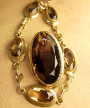 Vintage DEco BRacelet &amp; Brooch Smoky Topaz signed pendant - £234.94 GBP