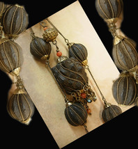 ANtique Chinese carved necklace etruscan bead and coral and turquoise drops - £176.93 GBP