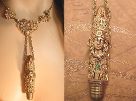 Baroque Mucha Nouveau woman hidden compartment jeweled pendant necklace - £131.89 GBP