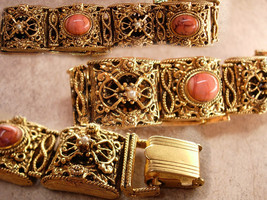 Vintage Victorian style coral cab and pearl bracelet - £51.06 GBP