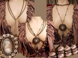 Genuine pearl Nun portrait Fringe necklace with paste and rondelles - £148.59 GBP