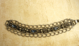 Vintage chunky Rhinestone Crown Bracelet Blue marquise - £43.86 GBP