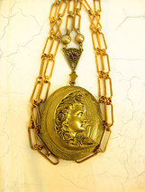 Victorian Man in the Moon locket necklace with real pearls and nymph print insid - £106.15 GBP