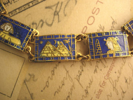 ANtique Deco  ENAMEL FIGURAL Egyptian Bracelet Cleopatra and the pymamids - £219.82 GBP