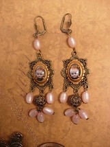 Rosary Earrings Religious Portrait under glass assemblage earrings - £98.49 GBP