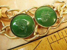 Vintage Intaglio cameo bracelet wide chains and 5 heads - £55.95 GBP