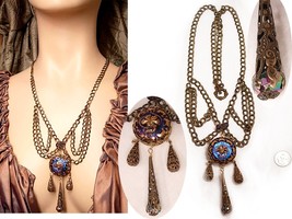 Stunning  medieval swag necklace PURPLE cobalt peacock aurora borealis l... - £104.44 GBP