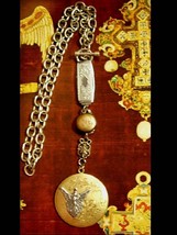 Sterling watch chain choker double locket large drop keepsake Fairly necklace - £158.33 GBP