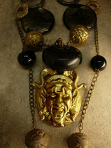 BIzarre Devil locket with bone and glass Goth beaded necklace - £206.98 GBP