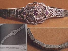 Art Deco Bookpiece Amethyst Filigree Sterling  Bracelet - £86.84 GBP