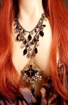 Dramatic Gothic Black Cross  HUGE 3 strand festoon necklace - £147.34 GBP
