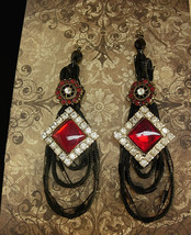 Vampira blood red spiderweb earrings 5&quot; long Gothic drama - £51.83 GBP