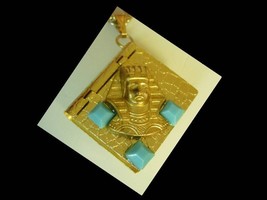 Secret hidden hinged pendant book box locket Egyptian turquoise glass necklace - £28.86 GBP