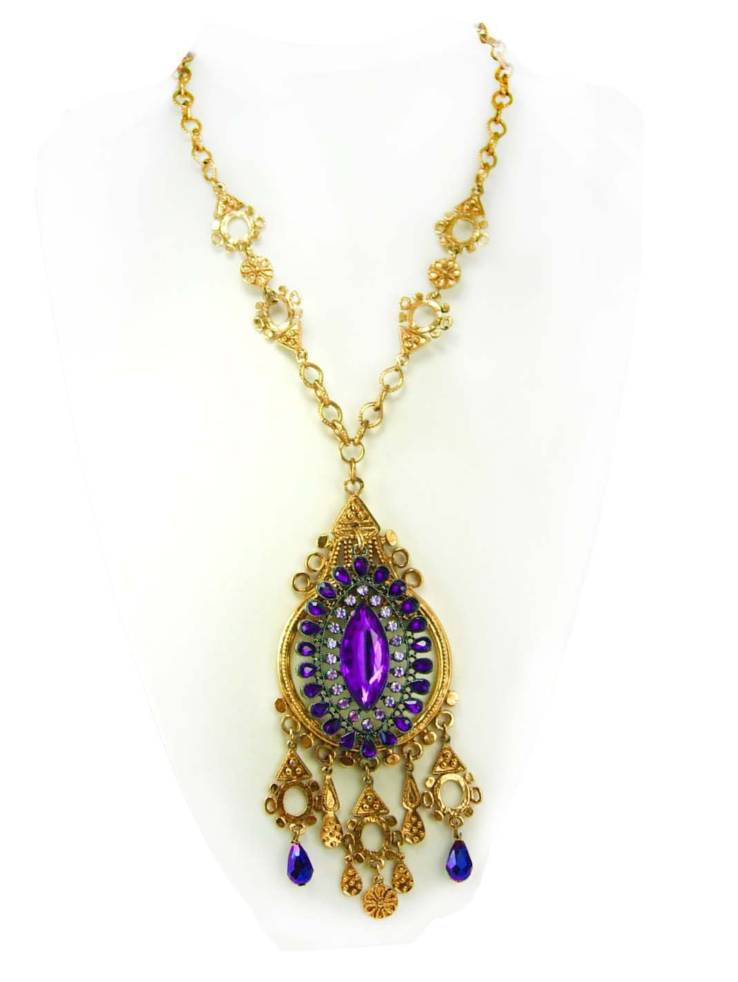 STUNNING Purple Chandelier Medieval necklace Goddess with aurora borealis Drops - £155.84 GBP