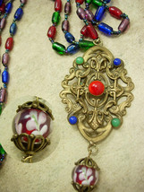 VIntage Czech RED Glass Pendant necklace with chain tassel and blown glass bead - £176.56 GBP