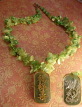 Chunky jade flowered necklace with jeweled bird pendant - £97.95 GBP
