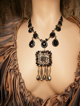Black Statement necklace dripping in glass and rhinestones - £139.88 GBP