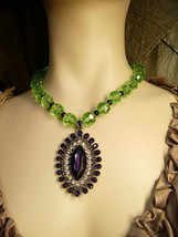 OOAK dramatic drop necklace rich purple and green huge glass beads very Gothic - £98.20 GBP