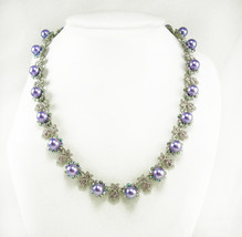 280 Rhinestones wedding necklace lavender pearls aurora borealis crystals - £116.18 GBP