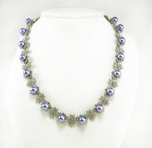 280 Rhinestones wedding necklace lavender pearls aurora borealis crystals - £114.03 GBP