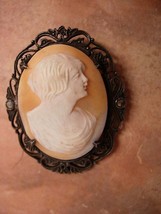 Antique sterling Flapper genuine carved cameo with marcasites BRooch - £114.57 GBP
