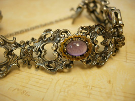 Antique  Amethyst baroque bracelet mixed metal ornate victorian bracelet  800 si - £147.42 GBP