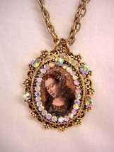 Vintage Jeweled HUGE Renaissance Icon Painted portrait Religious Reliquary Neckl - £114.21 GBP