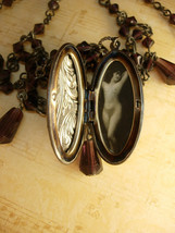 Gothic Nude Locket amethyst glass festoon drops bib necklace - $155.00