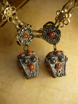 Vintage Chinese silver and coral etruscan fob earrings - £66.39 GBP