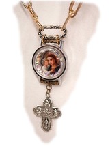 Bejeweled REligious Hanging Cross miniature Icon rhinestone Necklace - £67.94 GBP