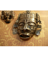 Vintage Shrunken HEad brooch Mask Ring Sterling signed Mask Voodoo set - £183.62 GBP