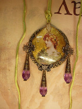 Victorian Goddess gold gilt necklace with long  purple drops - £59.07 GBP